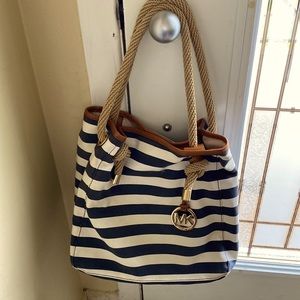 Michael Kors canvas striped nautical handbag with rope handles